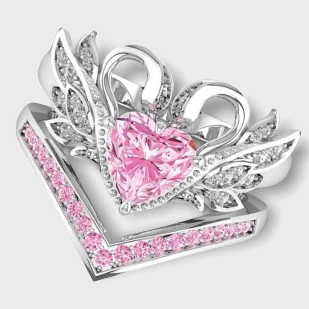 PRETTY IN PINK 3.97 CTTW 18KT WHITE GOLD DIPPED WEDDING SET SIZES 5,9,11